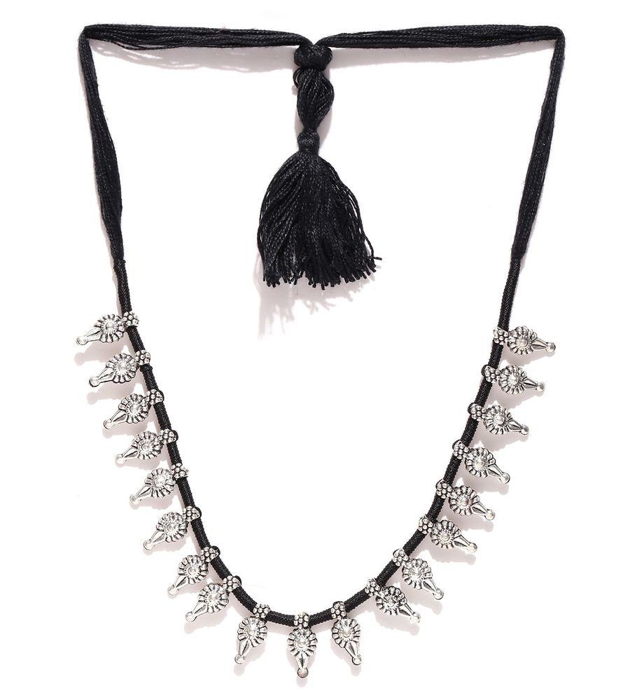 YouBella Oxidised Silver-Toned  Black Metal Necklace